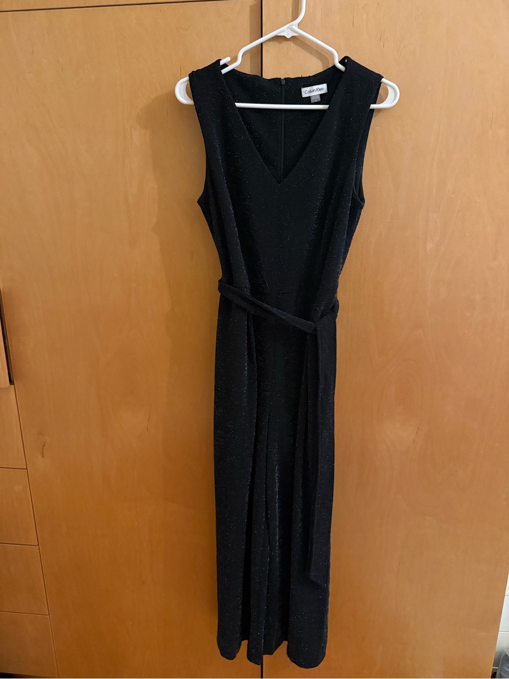 Calvin Klein Black Sleeveless V-Neck Maxi Dress with Self-Tie Waist